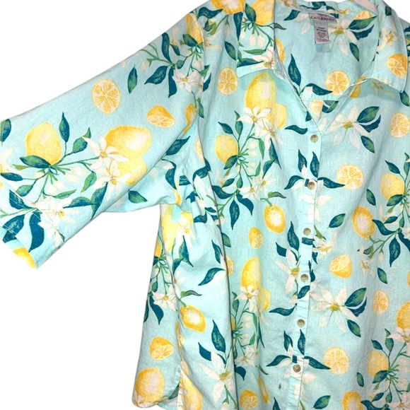 Catherines Petite Plus size Lemon Print Linen-Cotton Shirt size 26/28 WP - Picture 3 of 11